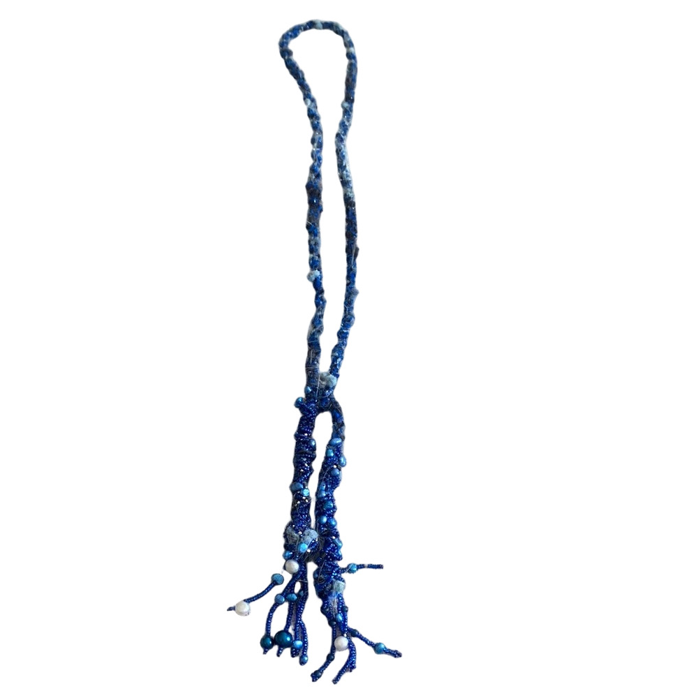 Handmade Blue Beaded Lariat Necklace 41”